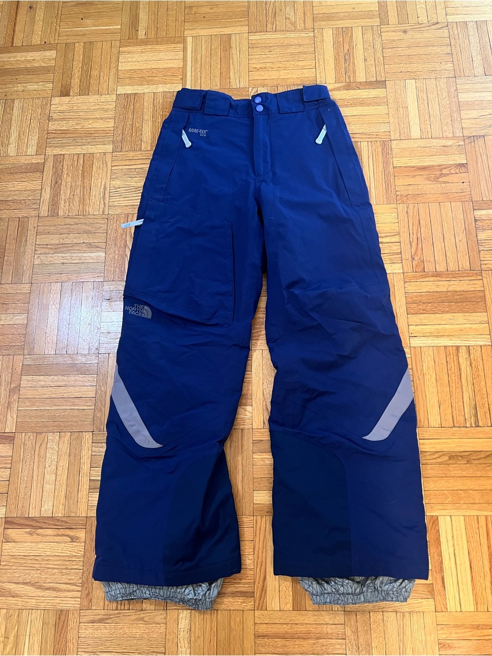 The North Face Women's Navy Blue Snow Track Pants with gray panels size medium